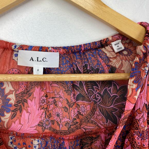 A.L.C. Elise Long Sleeve Silk Minidress in Pink/ Russet Multi, Size 0 - Picture 13 of 15